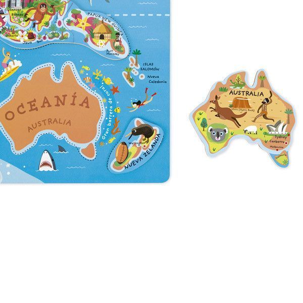 Cuarta imagen del Mapa del mundo - puzzle magnético en madera - Janod