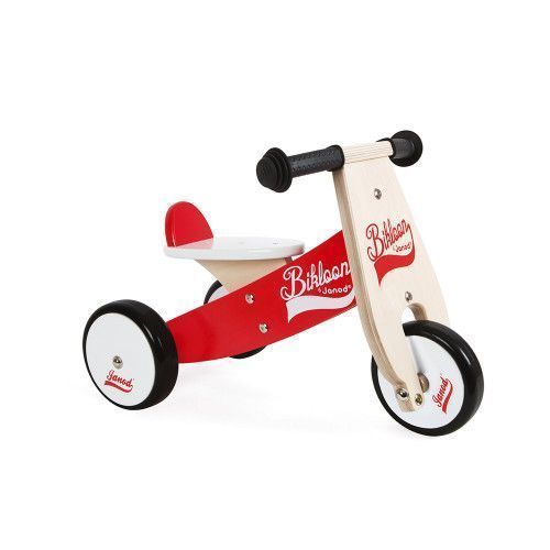 Imagen del Triciclo de madera sin pedales Bikloon rojo y blanco - Janod