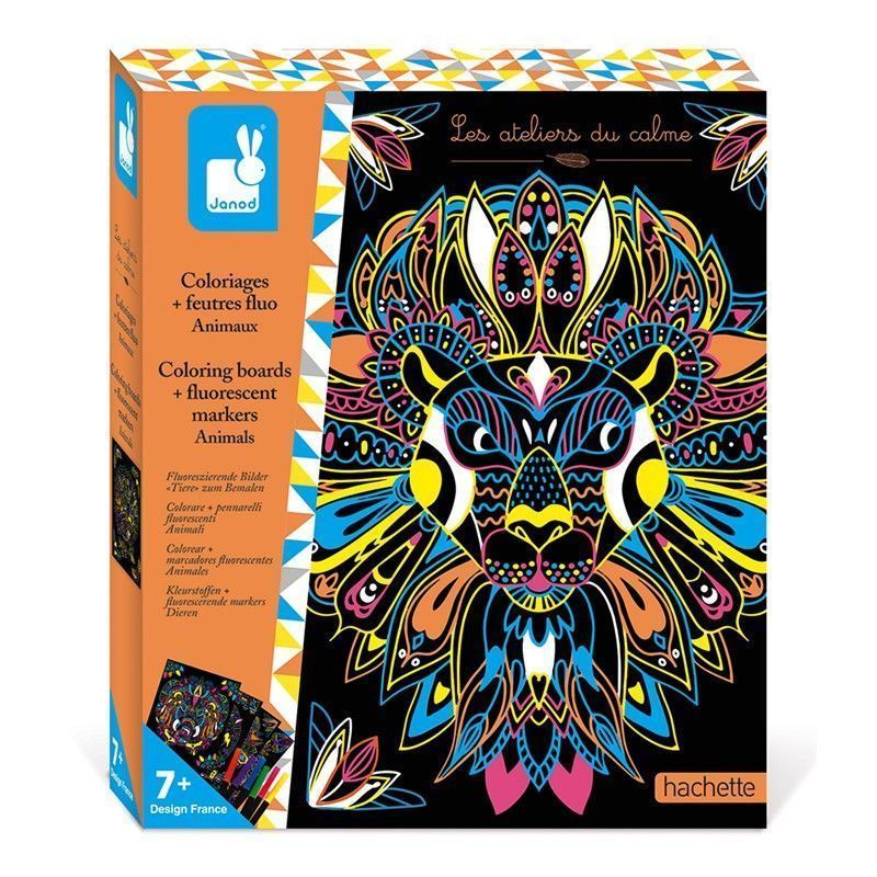 Primera imagen de Colorear + Marcadores Fluorescentes Animales - Janod