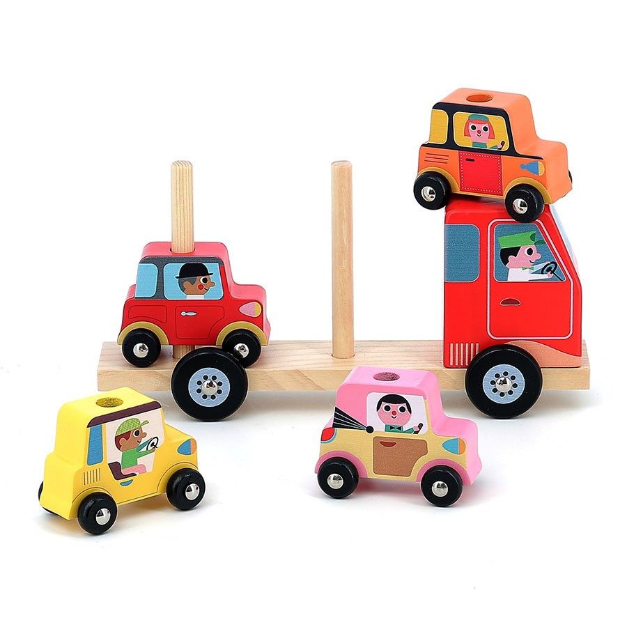 Tercera imagen de Empil'Auto, Pequeño Camión Portavehículos Ensartables de Vilac