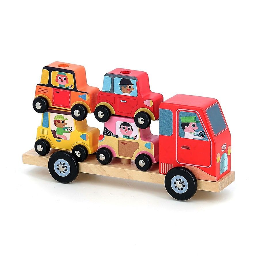 Segunda imagen de Empil'Auto, Pequeño Camión Portavehículos Ensartables de Vilac